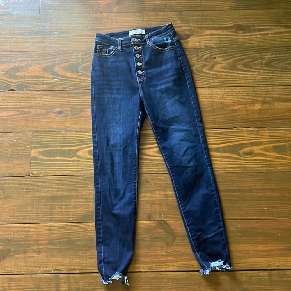 Kancan dark wash skinny jeans- high waist button fly